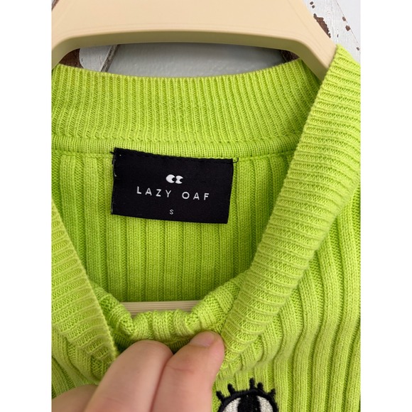 Lazy Oaf Zippy Mouth Ribbed Sweater Lime Green Size Small - Picture 3 of 6